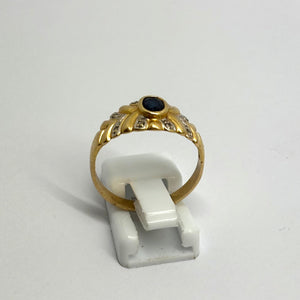 Bague Tank Or 18K - 3.93 G - Taille - 61 avec Diamants et Saphir