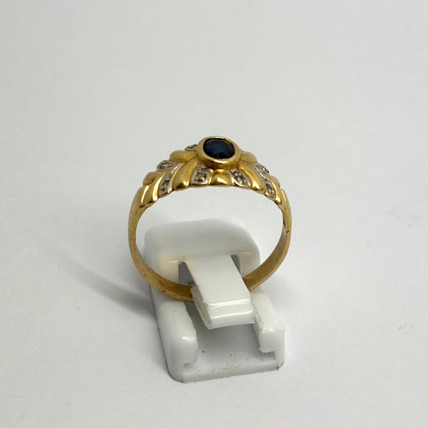 Bague Tank Or 18K - 3.93 G - Taille - 61 avec Diamants et Saphir