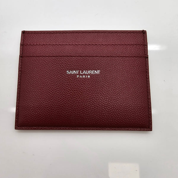 Porte-cartes Saint Laurent en cuir grainé bordeaux