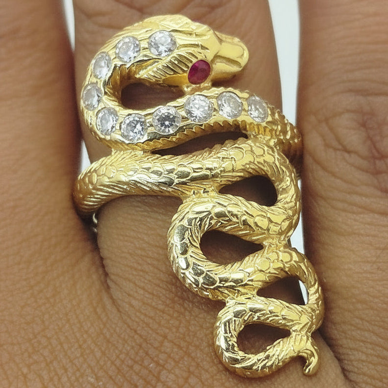 Bague Serpent Or Jaune 18K - Taille 56 - 6.78gr