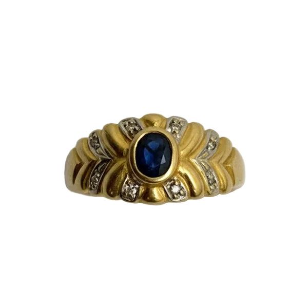 Bague Tank Or 18K - 3.93 G - Taille - 61 avec Diamants et Saphir