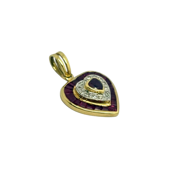 Pendentif Médaille en Or Jaune avec Diamants et Rubis 18k