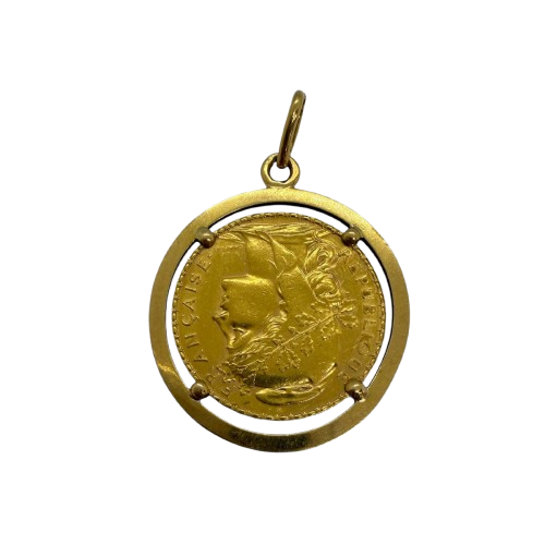 Pendentif Porte-Pièce en Or Jaune – 20 Francs Marianne 1912