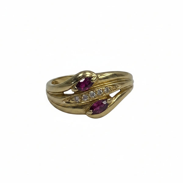 Bague en Or Jaune 18 Carats avec Rubis et Diamants