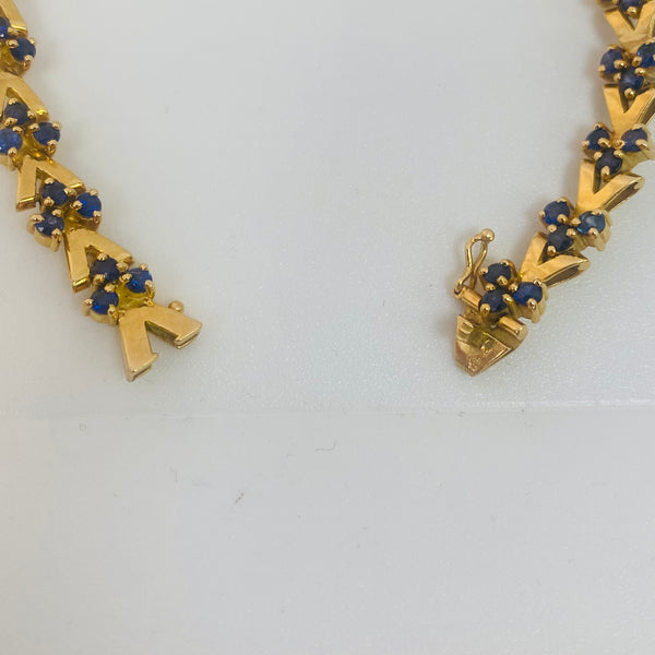 Bracelet Maillon en Or Jaune 18 Carats avec Saphirs - L 19 Cm