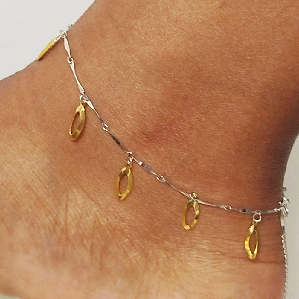 Chaine de cheville en or jaune et or blanc - 3.19 Grs