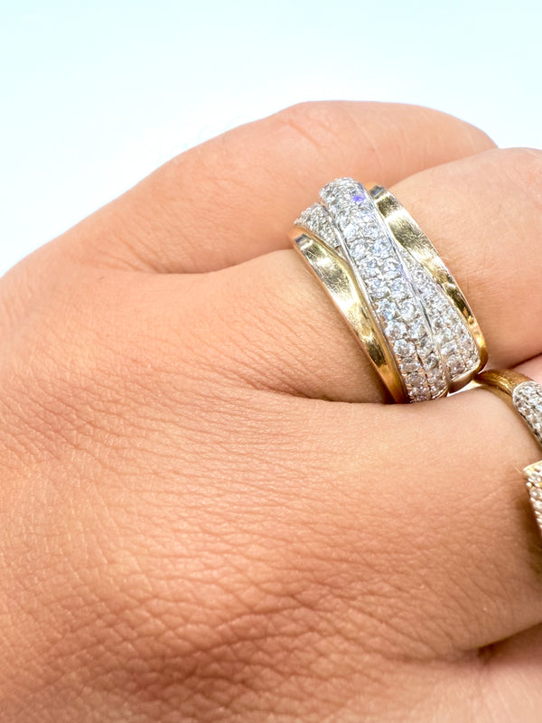 Bague Or Rose et Blanc 18k avec Pavage de Diamants