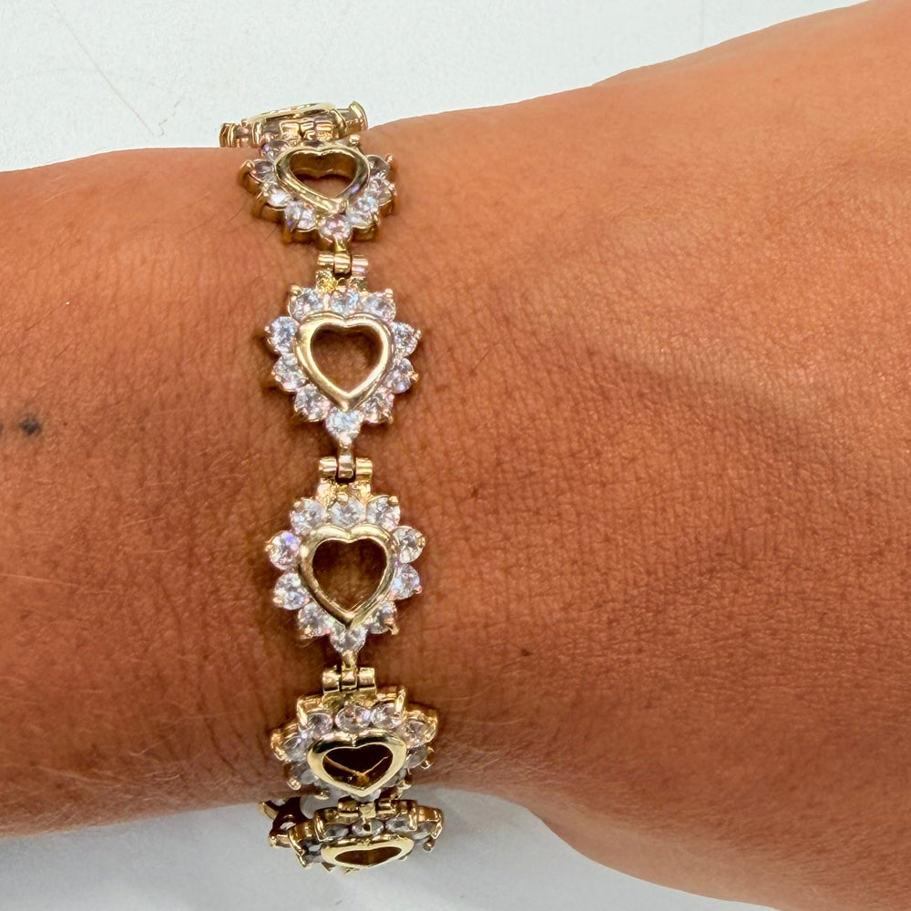 Bracelet Cœur et Zirconium en Or Jaune 18 K