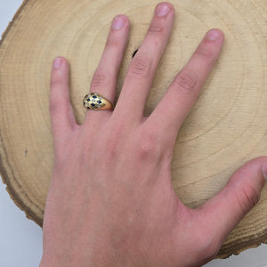 Bague en or jaune 18K avec diamants et pierres bleues - 4.78 Grs