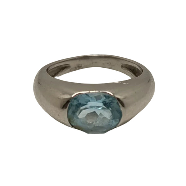 Bague Jonc Or Gris Aigue Marine 18k