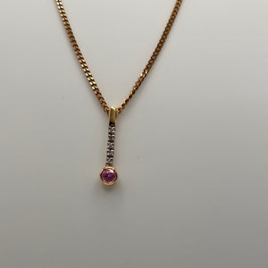 Pendentif Solitaire en Or Jaune Diamants et Saphir 18K