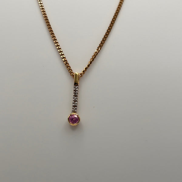 Pendentif Solitaire en Or Jaune Diamants et Saphir 18K