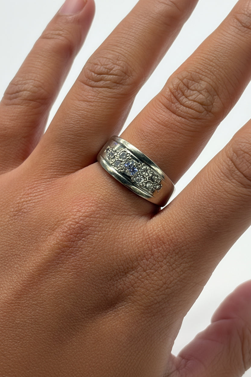 Bague en Or Blanc 18K- Diamant / Zircon -  Taille 57 - 9.19 G