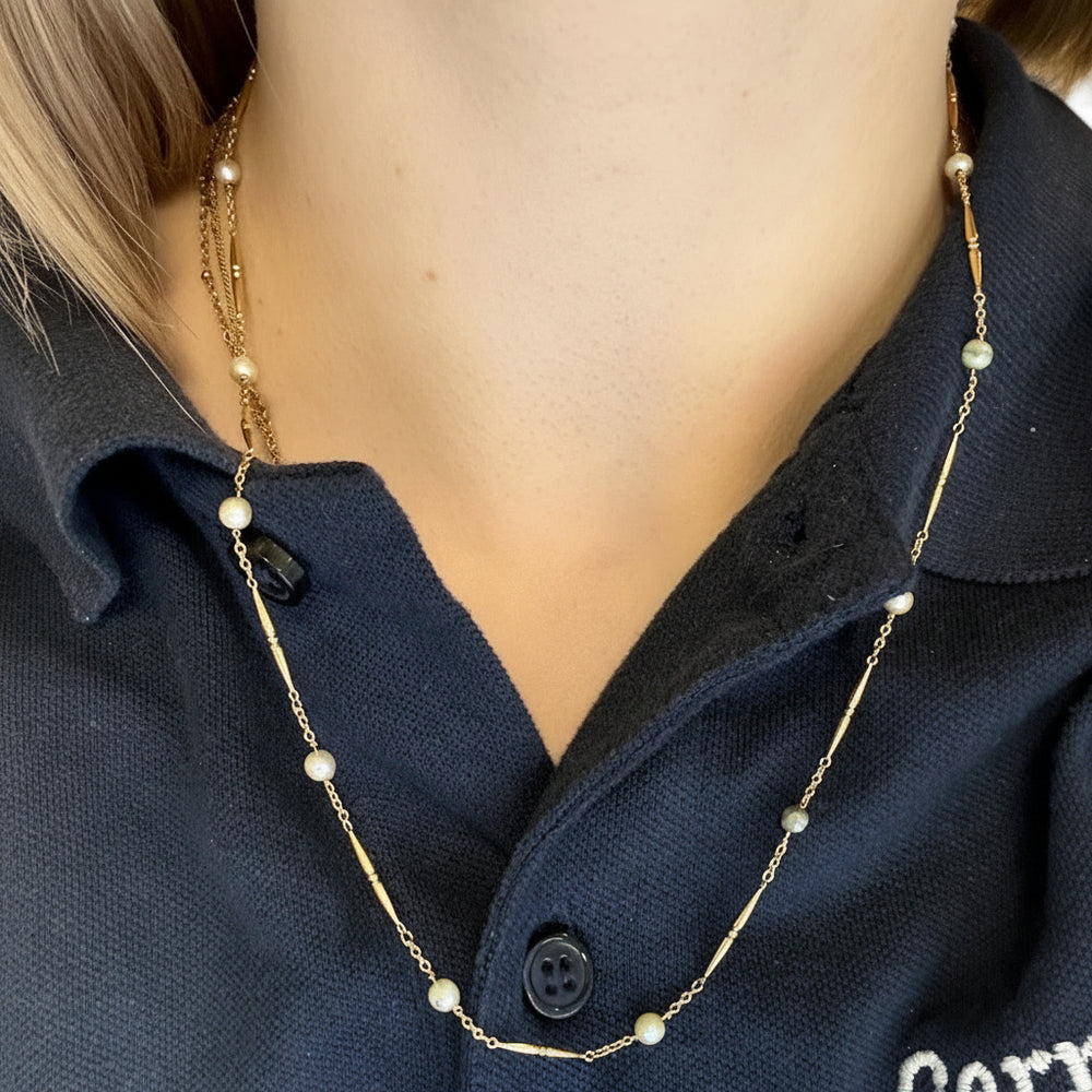 Collier Princesse en Or Jaune avec Perles Fantaisie 18k