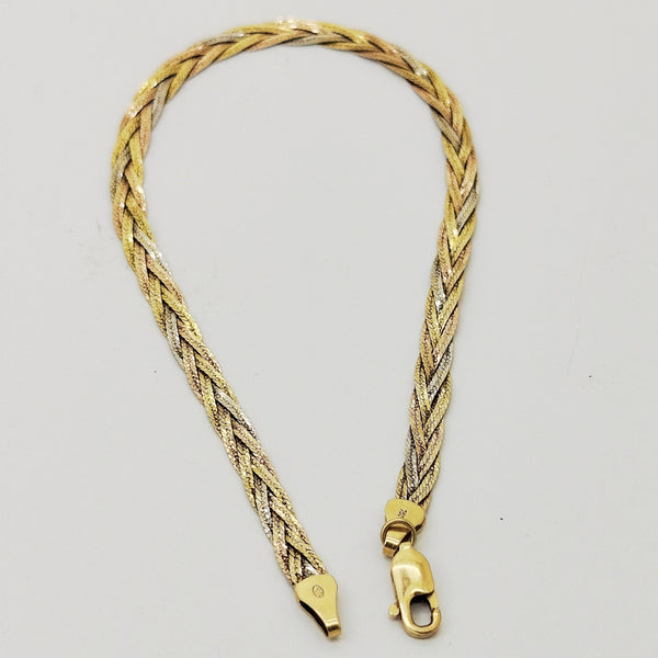 Bracelet Tressé en Or 3 Couleurs 18K - 18cm - 4.02G