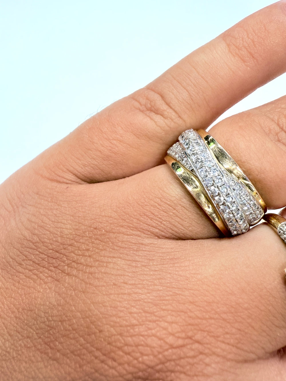Bague Or Rose et Blanc 18k avec Pavage de Diamants