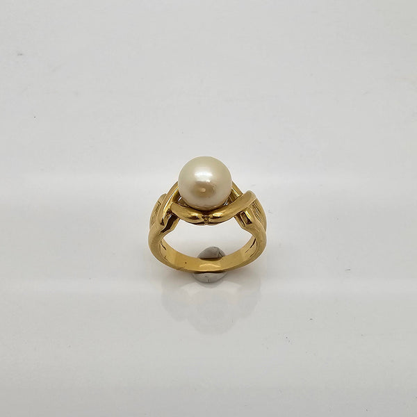 Bague solitaire perle en or jaune 18K - 9.68 G