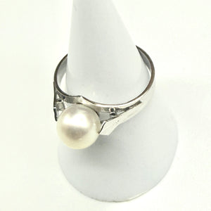 Bague Solitaire Perle en Or Blanc 18K- Taille 52
