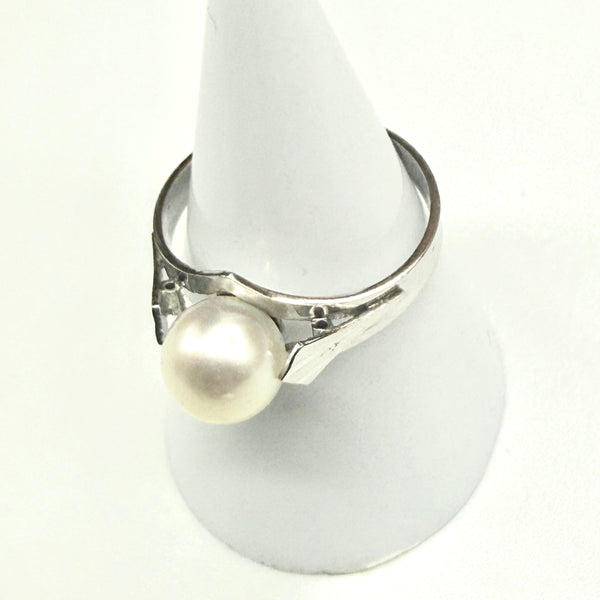 Bague Solitaire Perle en Or Blanc 18K- Taille 52