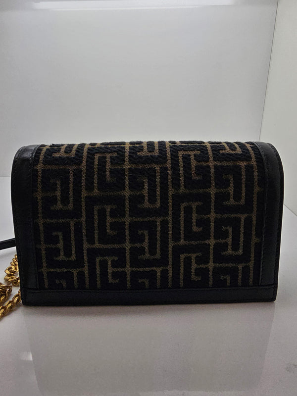 Sac à main Balmain en toile jacquard noir et kaki