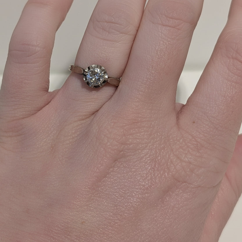 Solitaire Or Blanc 18 K - Taille 50 - 2.95G