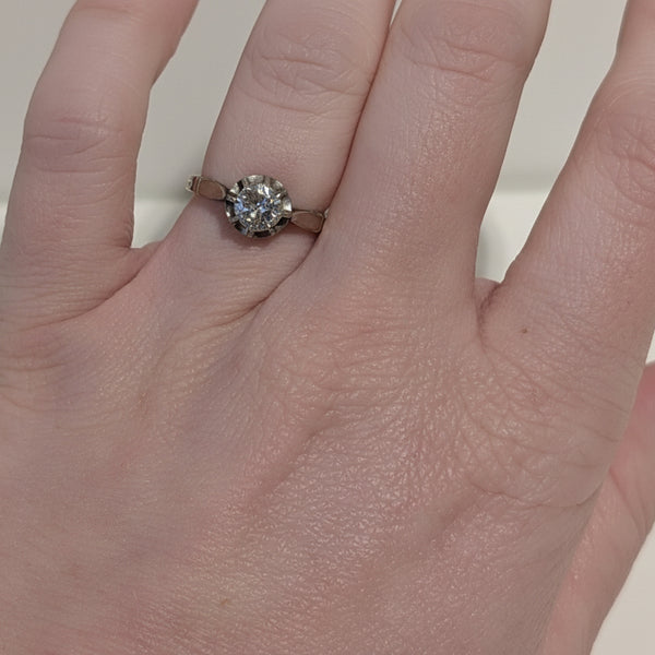 Solitaire Or Blanc 18 K - Taille 50 - 2.95G