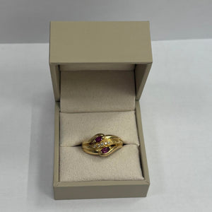 Bague en Or Jaune 18 Carats avec Rubis et Diamants