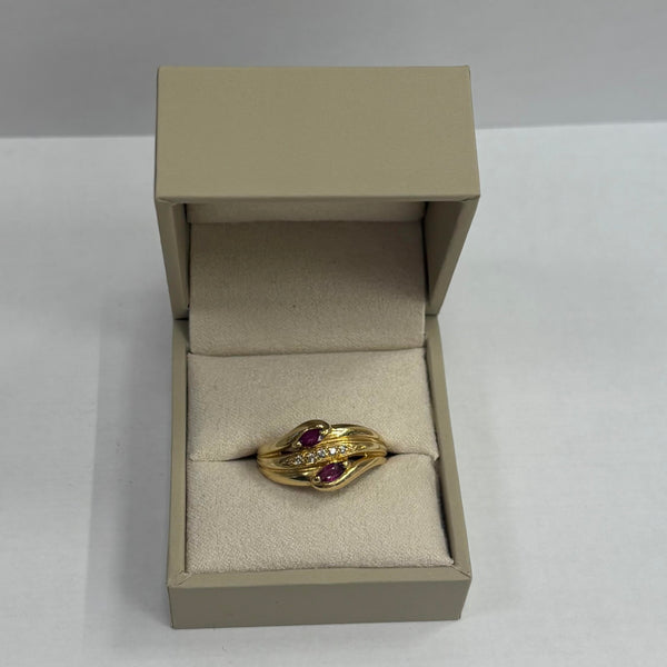 Bague en Or Jaune 18 Carats avec Rubis et Diamants