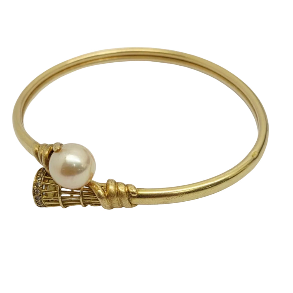 Bracelet Jonc Or Jaune 18k Diamants et Perles