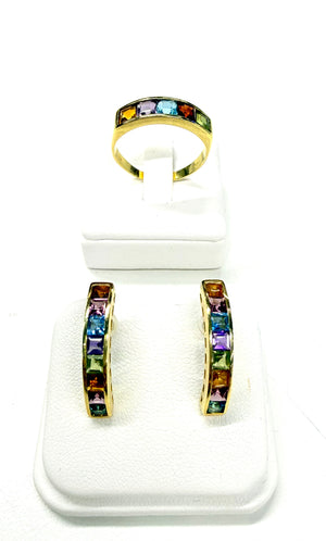 Bague et boucles d'oreilles en or jaune 18K - 7.38 Grs