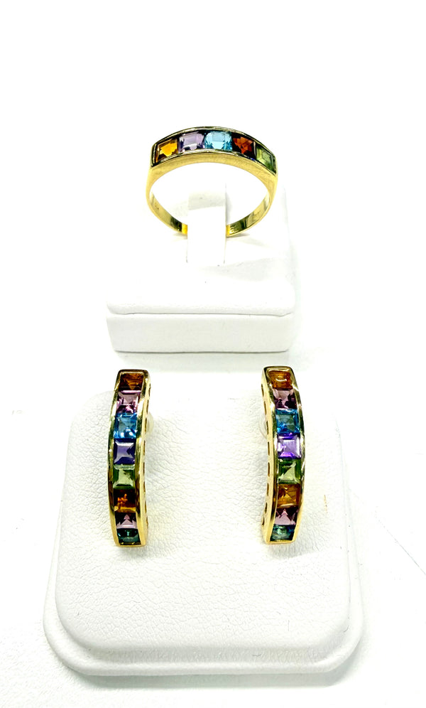 Bague et boucles d'oreilles en or jaune 18K - 7.38 Grs