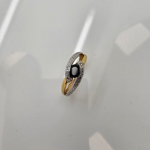 Bague Demi Tour Or Jaune 18K avec Saphir - T52 - 2.22gr