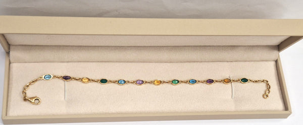 Bracelet Maillon en Or Jaune 18K avec Pierres Naturelles