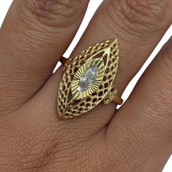 Bague Marquise Or Jaune 18 Carats avec Oxyde