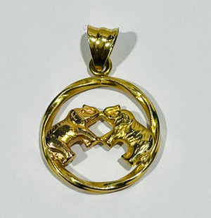 Pendentif 2 Éléphants Or Jaune et Or Rose 18 K - 1.65 G