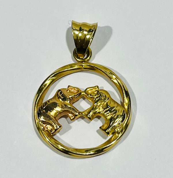 Pendentif 2 Éléphants Or Jaune et Or Rose 18 K - 1.65 G