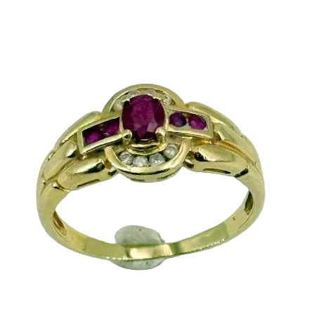 Bagues en or jaune 18k avec rubis et diamants - T60 - 3.49gr