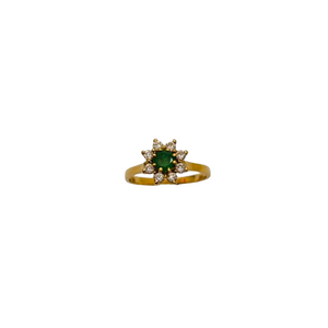 Bague Marguerite en Or Jaune 18 Carats avec Emeraude - 3.39 Grs
