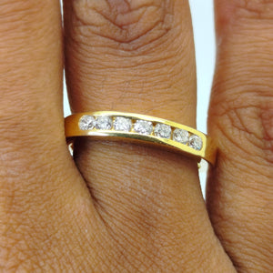 Bague Demi Tour en Or Jaune 18K et Diamants - Taille 55 -4.07g