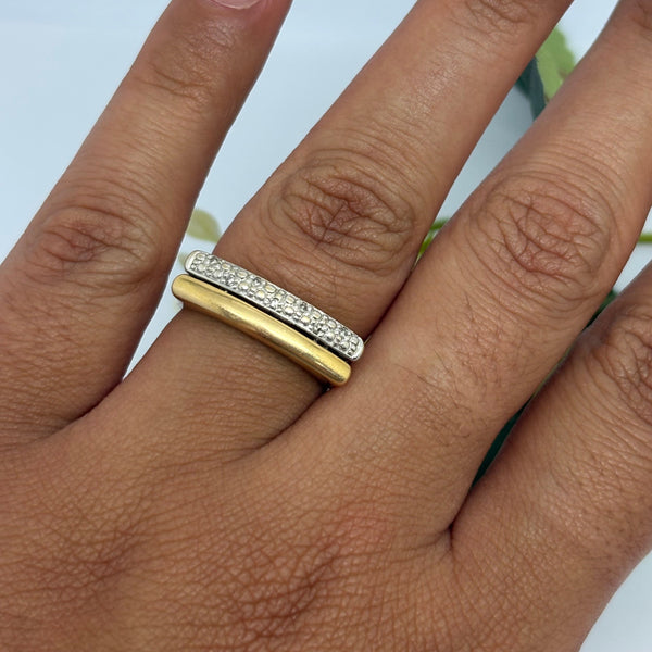Bague Tank en Or Jaune et Gris 18K et Diamants - Taille 53 - 3.23g