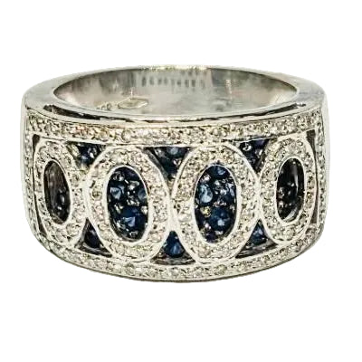 Bagues en or blanc avec diamants et saphir 18