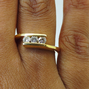 Bague en Or Jaune 18K avec Diamants - Taille 54 - 4.54g