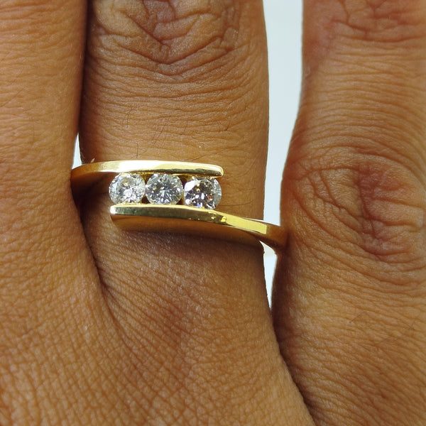 Bague en Or Jaune 18K avec Diamants - Taille 54 - 4.54g