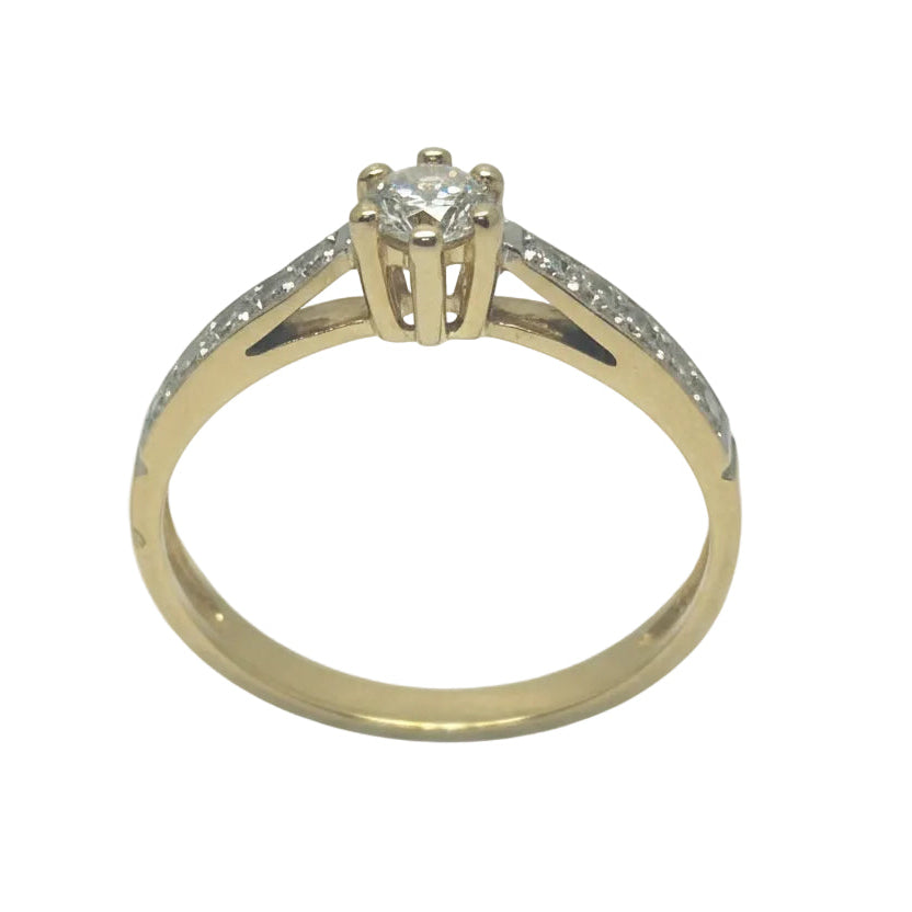 Bague solitaire en or jaune 18 K avec diamants - Taille 50