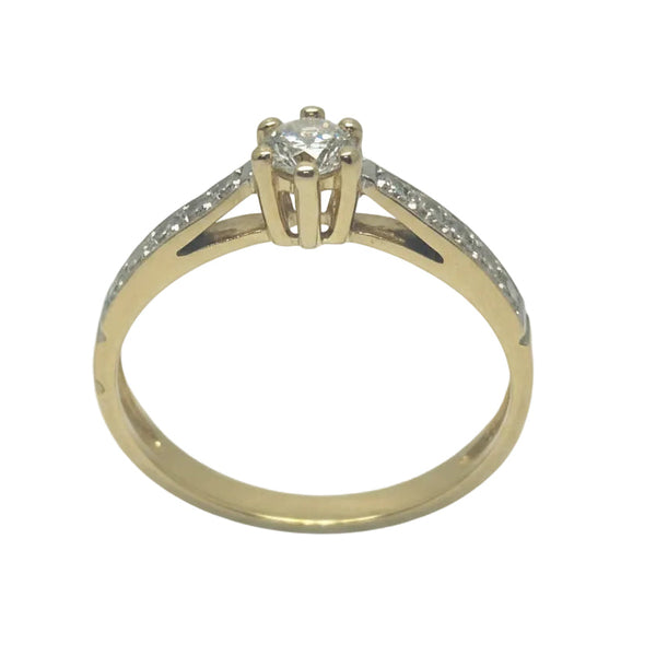 Bague solitaire en or jaune 18 K avec diamants