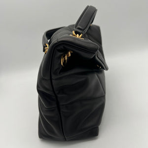 Saint Laurent Sac Puffer en Cuir Noir avec Bijouterie Dorée