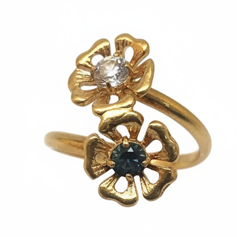 Bague Toi&Moi avec fleurs en Or Jaune 18K - T52 - 3.37Grs