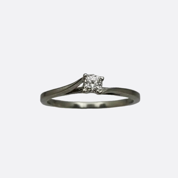 Solitaire Diamant en Or Blanc 18K- Taille 57 - 2.25g