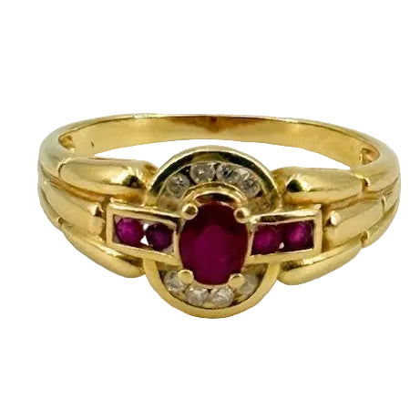 Bagues en or jaune 18k avec rubis et diamants - T60 - 3.49gr