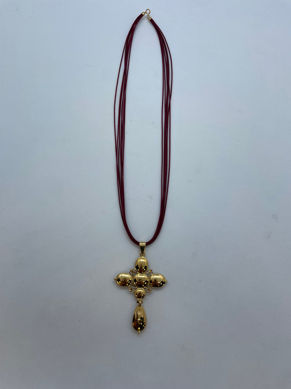 Collier Croix en Or 18 K avec Grenats - 10.52 Grs